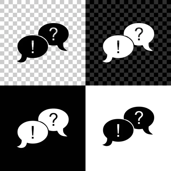 Burbujas de voz con signos de interrogación y exclamación icono aislado sobre fondo negro, blanco y transparente. Signo FAQ. Copia archivos, charla burbuja de voz y gráficos de iconos web. Ilustración vectorial — Vector de stock