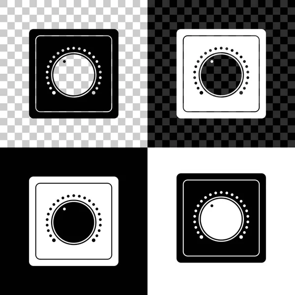 Ηλεκτρικό εικονίδιο διακόπτη ανοιχτό σε μαύρο, λευκό και διαφανές φόντο. Εικονίδιο "on" και "off". Σημάδι διακόπτη φωτισμού. Έννοια της εξοικονόμησης ενέργειας. Απεικόνιση διανυσματικών φορέων — Διανυσματικό Αρχείο