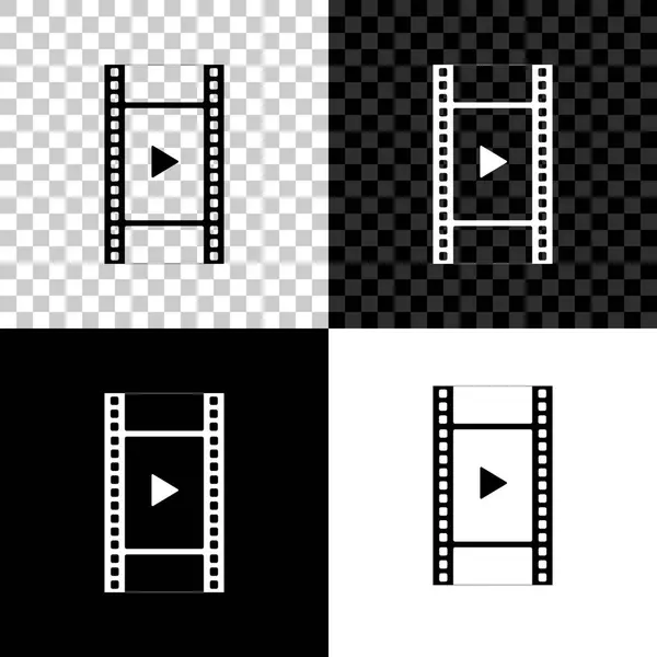 Play Video-Symbol isoliert auf schwarzem, weißem und transparentem Hintergrund. Filmstreifen mit Spielzeichen. Vektorillustration — Stockvektor