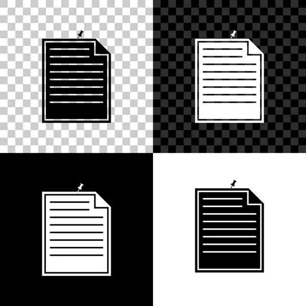 黒、白、透明の背景に固定された押ボタンアイコンを持つノート用紙。メモ用紙のサイン。ベクトルイラストレーション — ストックベクタ
