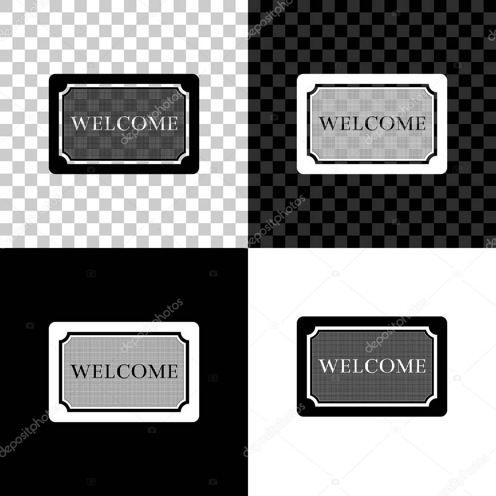 Doormat with the text Welcome icon isolated on black, white and transparent background. Welcome mat sign. Vector Illustration