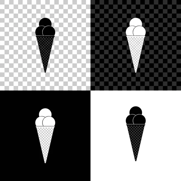 Gelato in cialde icona cono isolato su sfondo nero, bianco e trasparente. Illustrazione vettoriale — Vettoriale Stock