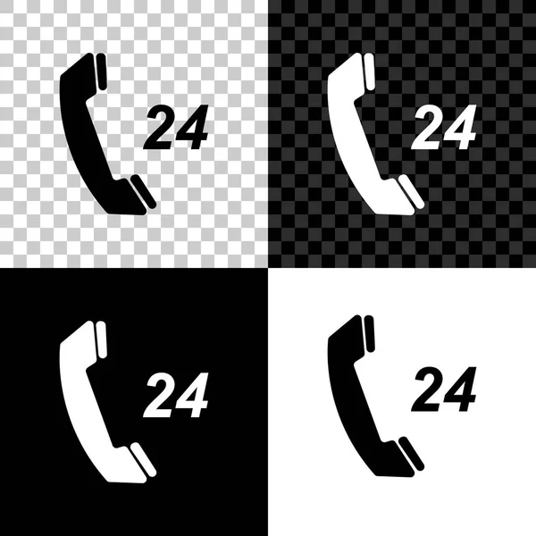 Teléfono 24 horas icono de soporte aislado sobre fondo negro, blanco y transparente. Centro de atención al cliente durante todo el día. Ilustración vectorial — Vector de stock