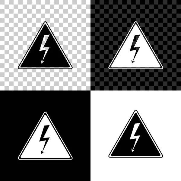 Icône signe haute tension isolé sur fond noir, blanc et transparent. Symbole de danger. Flèche en triangle. Icône d'avertissement. Illustration vectorielle — Image vectorielle