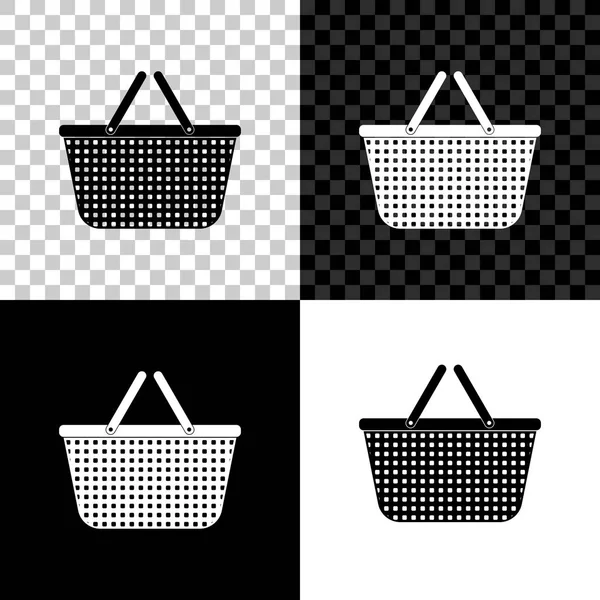 Icône panier isolé sur fond noir, blanc et transparent. Concept d'achat en ligne. Panneau de service de livraison. Symbole de panier. Illustration vectorielle — Image vectorielle