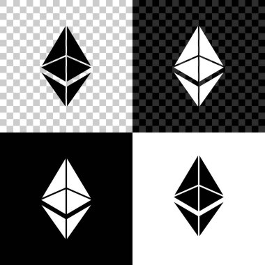 Siyah, beyaz ve saydam arka planda Cryptocurrency sikke Ethereum Eth simgesi. Fiziksel biraz para. Dijital para birimi. Altcoin sembolü. Blockchain tabanlı güvenli kripto para birimi. Vektör İllüstrasyonu