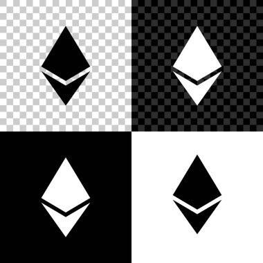 Siyah, beyaz ve saydam arka planda Cryptocurrency sikke Ethereum Eth simgesi. Fiziksel biraz para. Dijital para birimi. Altcoin sembolü. Blockchain tabanlı güvenli kripto para birimi. Vektör İllüstrasyonu