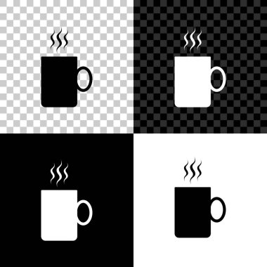 Kahve fincanı simgesi siyah, beyaz ve şeffaf arka plan üzerinde izole. Çay bardağı. Sıcak içecek kahve. Vektör İllüstrasyonu