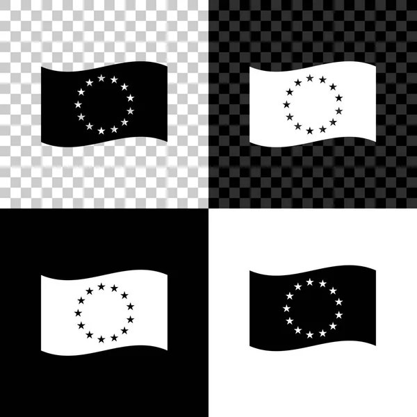 Bandera de la Unión Europea icono aislado sobre fondo negro, blanco y transparente. Símbolo del círculo UE. ondeando la bandera de la UE. Ilustración vectorial — Vector de stock