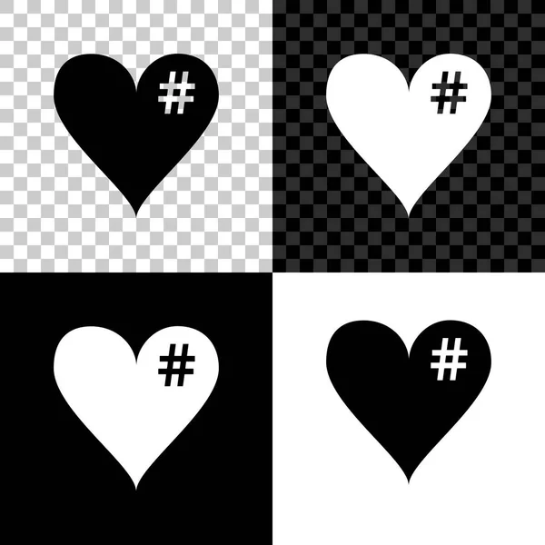 O ícone do amor de haxixe. Ícone de símbolo de coração Hashtag isolado no fundo preto, branco e transparente. Ilustração vetorial — Vetor de Stock