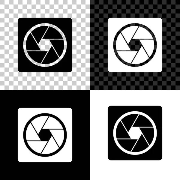 Icône d'obturateur de caméra isolée sur fond noir, blanc et transparent. Illustration vectorielle — Image vectorielle