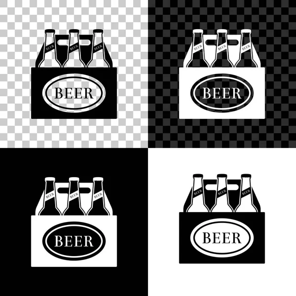 Pack van bierflessen icoon geïsoleerd op zwart, wit en transparante achtergrond. Geval krat bier vak teken. Vector illustratie — Stockvector