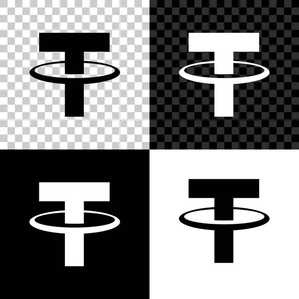 Kryptoměnová mince Tether USDT ikona na černém, bílém a průhledném pozadí. Fyzická přenosová mince. Digitální měna. Symbol altpeníz. Zabezpečená kryptografická měna na základě blokřetězce. Vektorová ilustrace — Stockový vektor