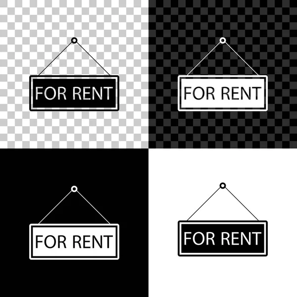 Hangend bord met tekst voor huur pictogram geïsoleerd op zwart, wit en transparante achtergrond. Vector illustratie — Stockvector