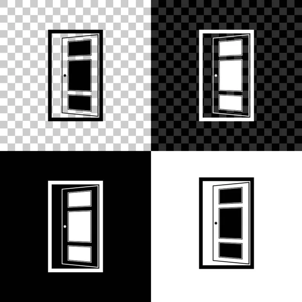 Ícone de porta aberta isolado em fundo preto, branco e transparente. Ilustração vetorial — Vetor de Stock