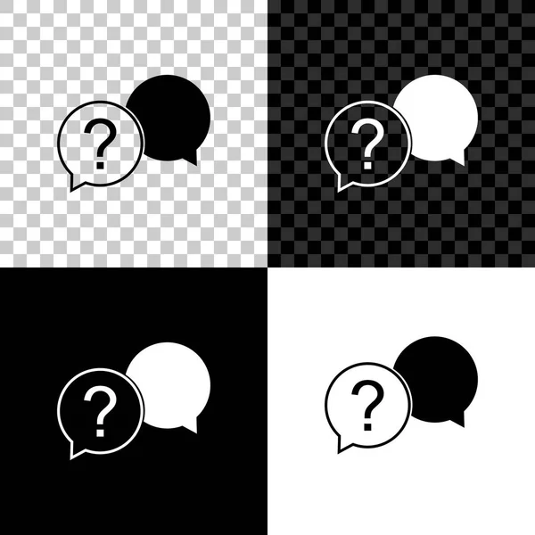 Icona della domanda Chat isolata su sfondo nero, bianco e trasparente. Aiuto simbolo bolla discorso. Segnale FAQ. Segno del punto interrogativo. Illustrazione vettoriale — Vettoriale Stock