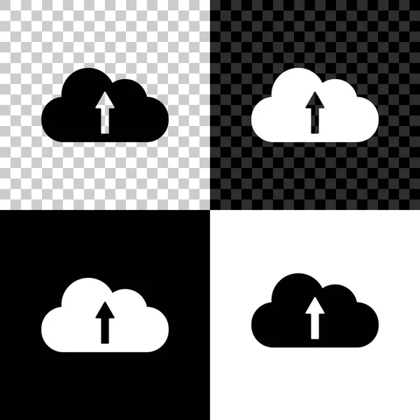Siyah, beyaz ve saydam arka planda yalıtılmış bulut yükleme simgesi. Vektör İllüstrasyonu — Stok Vektör