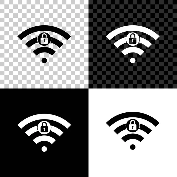 Wifi locked sign icon isolated on black, white and transparent background. Password Wi-fi symbol. Wireless Network icon. Wifi zone. Vector Illustration — 스톡 벡터