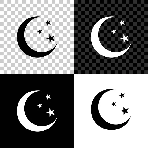 Mond und Sterne Icon isoliert auf schwarzem, weißem und transparentem Hintergrund. Vektorillustration — Stockvektor