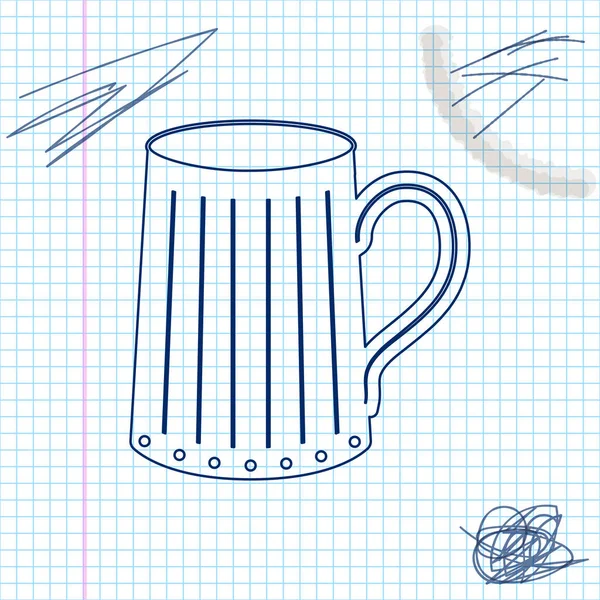 Ícone de esboço de linha de caneca de cerveja de madeira isolado no fundo branco. Ilustração vetorial —  Vetores de Stock