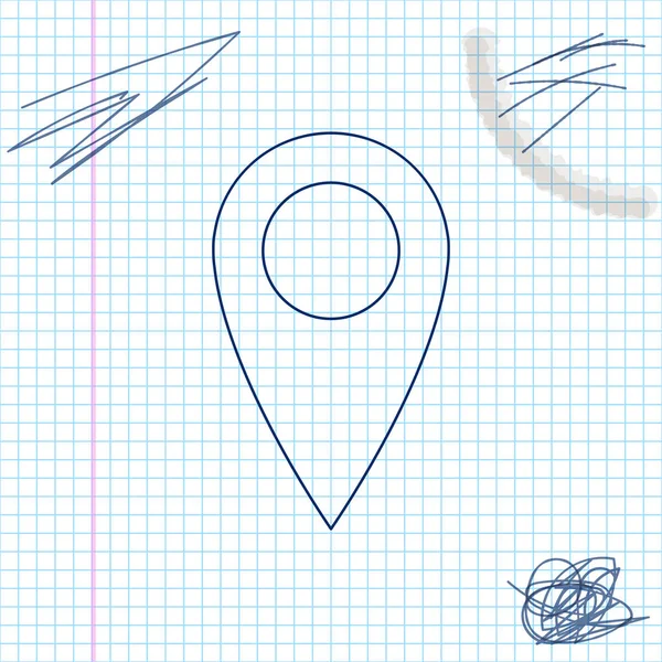 Ikon sketsa garis peta diisolasi pada latar belakang putih. Simbol penunjuk. Tanda lokasi. Peta navigasi, gps, arah, tempat, kompas, kontak, konsep pencarian. Ilustrasi Vektor - Stok Vektor
