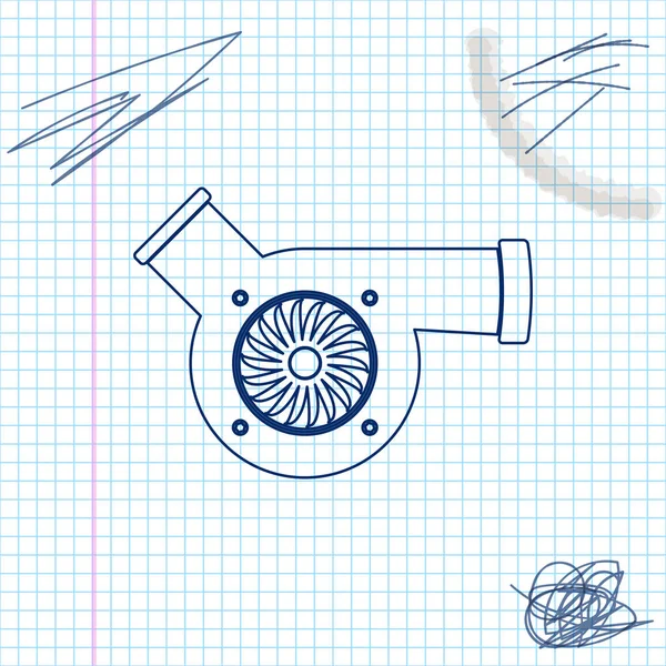 Automotive turbocharger line sketch icon isolated on white background. Vehicle performance turbo icon. Car turbocharger sign. Turbo compressor induction symbol. Vector Illustration