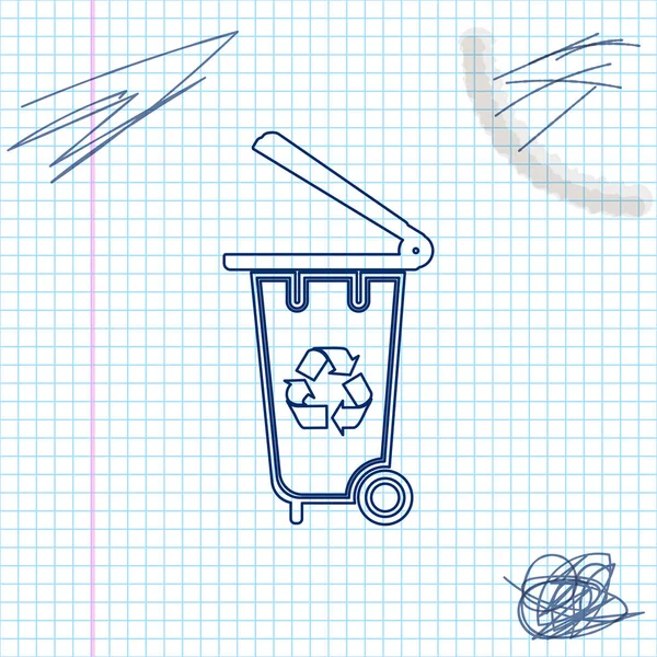 Lixeira com ícone de esboço de linha de símbolo de reciclagem isolado no fundo branco. Ícone da lata de lixo. Sinal de lixeira. Ícone da cesta de reciclagem. Ilustração vetorial — Vetor de Stock