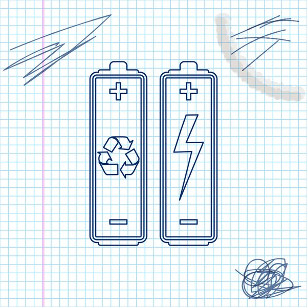 Bateria com símbolo de reciclagem - ícone de esboço de linha de conceito de energia renovável isolado no fundo branco. Ilustração vetorial —  Vetores de Stock