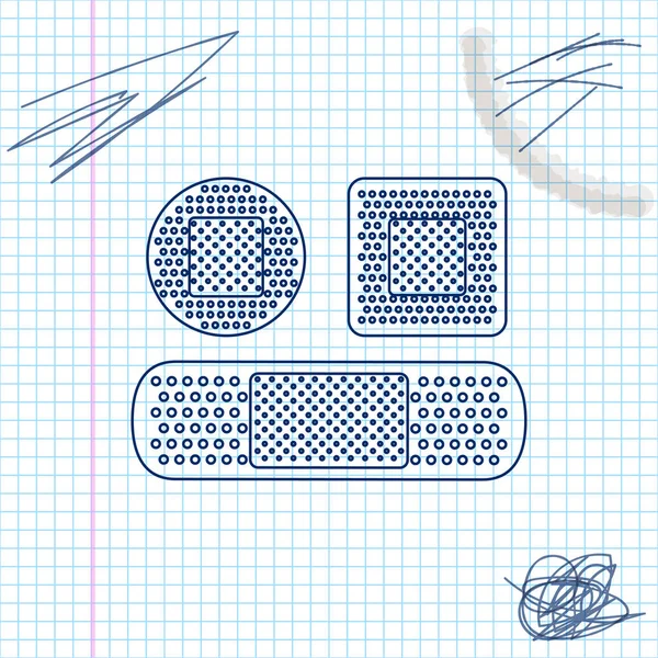 Imposta l'icona dello schizzo della linea di gesso della fasciatura isolata su sfondo bianco. Intonaco medico, benda adesiva, benda flessibile in tessuto. Illustrazione vettoriale — Vettoriale Stock