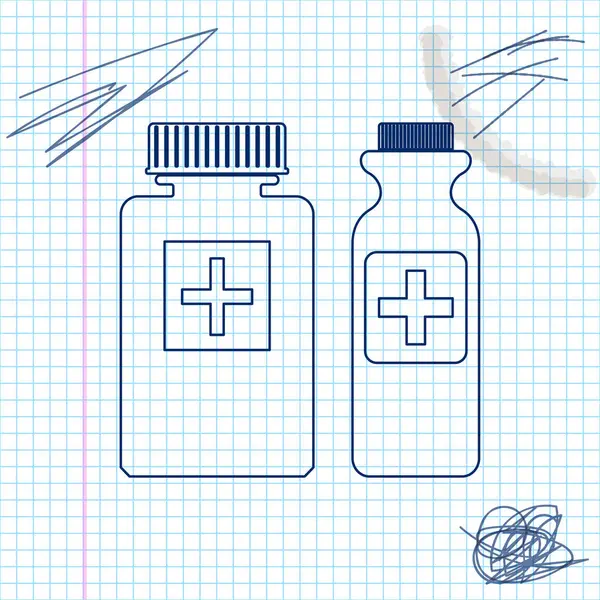 Medicine palack line vázlat ikon izolált fehér háttér. Palack tabletta jele. Gyógyszertári tervezés. Vektoros illusztráció — Stock Vector
