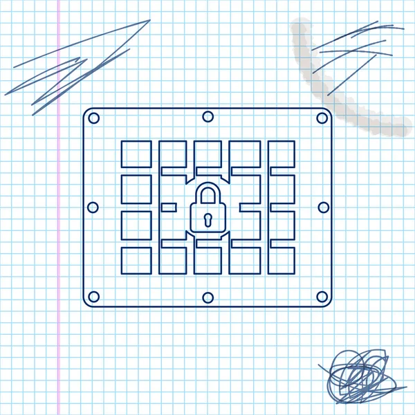 Fängelse fönster linje skiss ikon isolerad på vit bakgrund. Vektor illustration — Stock vektor
