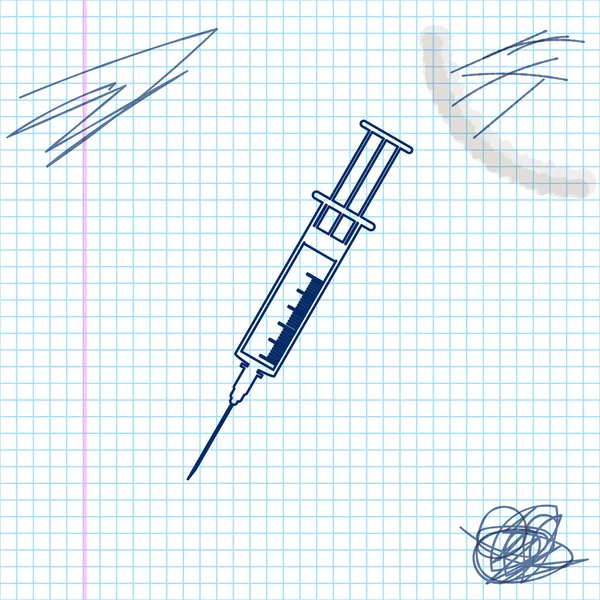 白い背景に分離されたシリンジラインスケッチアイコン。ワクチン接種、ワクチン接種、注射、インフルエンザの注射器の兆候。医療機器。ベクトルイラストレーション — ストックベクタ