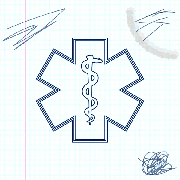 Símbolo médico del icono del boceto de la línea Emergency - Star of Life aislado sobre fondo blanco. Ilustración vectorial — Archivo Imágenes Vectoriales