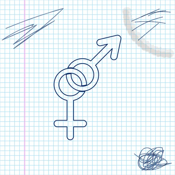 Icono de boceto de línea de género aislado sobre fondo blanco. Símbolos de hombres y mujeres. Símbolo sexual. Ilustración vectorial — Vector de stock