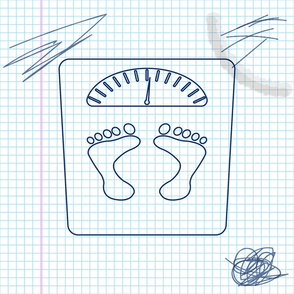 Básculas de baño con huellas icono de boceto de línea aislado sobre fondo blanco. Medida de peso Equipo. Peso Escala fitness concepto deportivo. Ilustración vectorial — Archivo Imágenes Vectoriales