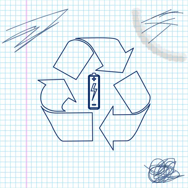 Battery with recycle symbol line sketch icon isolated on white background. Battery with recycling symbol - renewable energy concept. Vector Illustration — Stock Vector