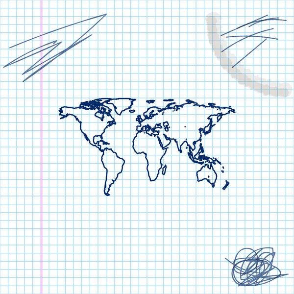 Weltkarte Linienskizze Symbol isoliert auf weißem Hintergrund. Vektorillustration — Stockvektor