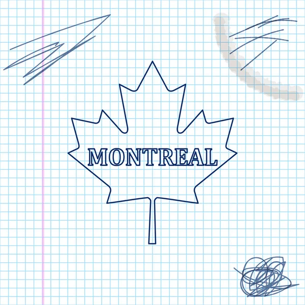 都市名モントリオール線スケッチアイコンを持つカナダのカエデの葉は、白い背景に分離されています。ベクトルイラストレーション — ストックベクタ