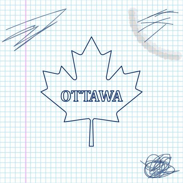 Hoja de arce canadiense con el nombre de la ciudad Ottawa line sketch icon isolated on white background. Ilustración vectorial — Vector de stock