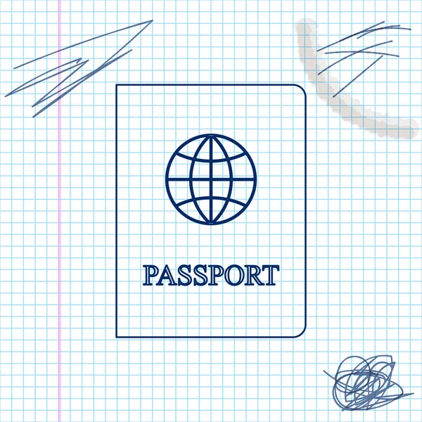 Pasaporte con icono de boceto de línea de datos biométricos aislado sobre fondo blanco. Documento de identificación. Ilustración vectorial — Vector de stock