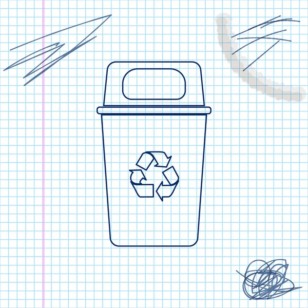 Lixeira com ícone de esboço de linha de símbolo de reciclagem isolado no fundo branco. Ícone da lata de lixo. Sinal de lixeira. Sinal de cesta de reciclagem. Ilustração vetorial — Vetor de Stock