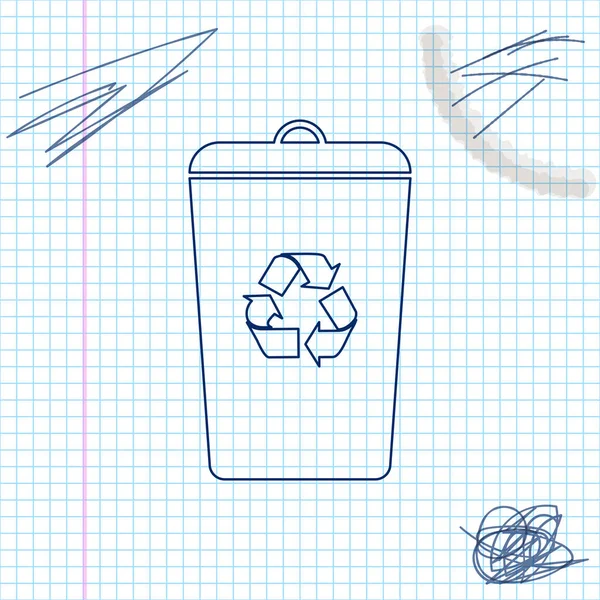 Lixeira com ícone de esboço de linha de símbolo de reciclagem isolado no fundo branco. Ícone da lata de lixo. Sinal de lixeira. Sinal de cesta de reciclagem. Ilustração vetorial —  Vetores de Stock