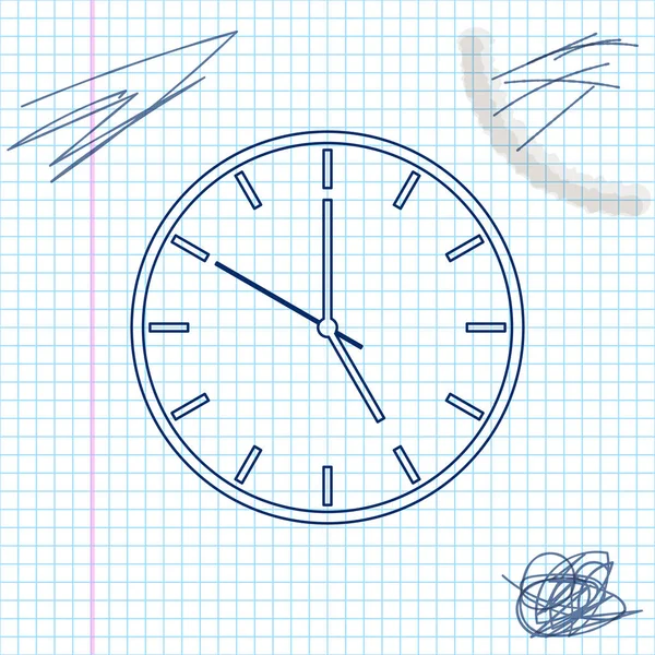 Klok lijn schets pictogram geïsoleerd op witte achtergrond. Tijd symbool. Vector illustratie — Stockvector