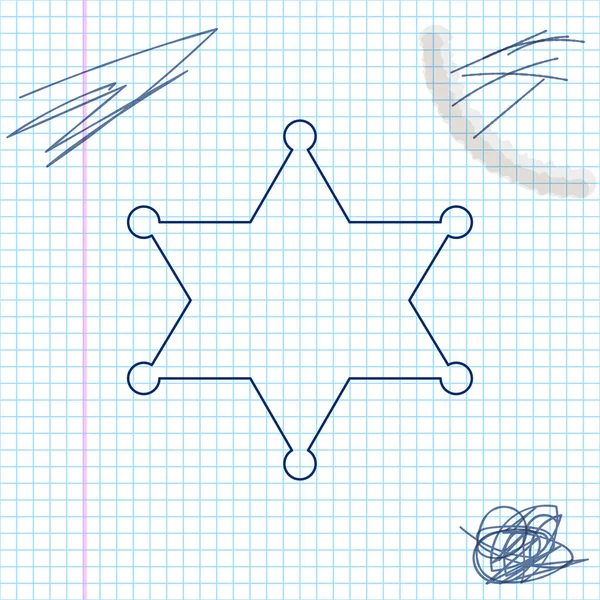 Hexagram ícone de esboço de linha xerife isolado no fundo branco. Ícone do distintivo da polícia. Ilustração vetorial — Vetor de Stock