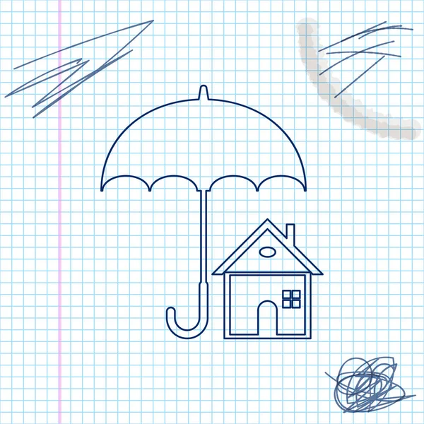 Dom z ikoną linii parasola szkic na białym tle. Symbol ubezpieczenia nieruchomości. Symbol nieruchomości. Ochrona, bezpieczeństwo, bezpieczeństwo, ochrona, koncepcja obronna. Ilustracja wektorowa — Wektor stockowy
