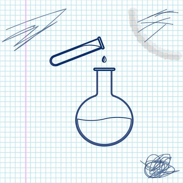 Tubo de teste e frasco - ícone de esboço de linha de teste de laboratório químico isolado em fundo branco. Sinal de vidro de laboratório. Ilustração vetorial —  Vetores de Stock