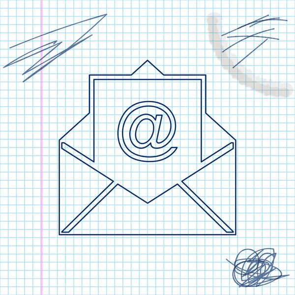 Ícone de esboço de linha de correio e e-mail isolado em fundo branco. Envelope símbolo e-mail. E-mail sinal de mensagem. Ilustração vetorial —  Vetores de Stock