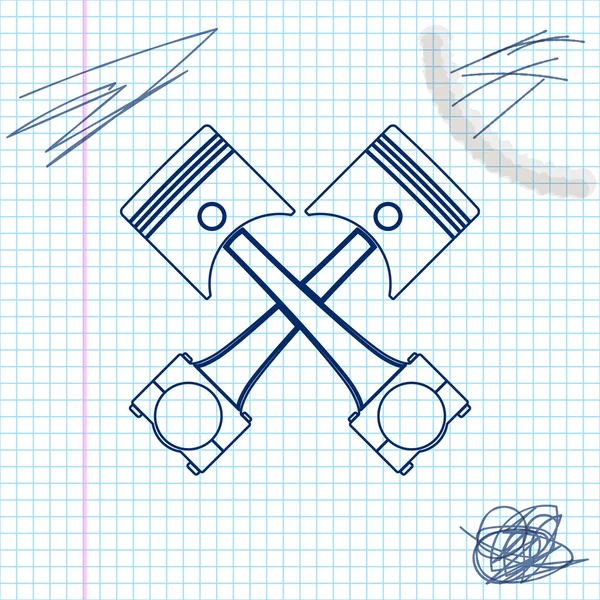 Dos pistones de motor cruzados línea bosquejo icono aislado sobre fondo blanco. Ilustración vectorial — Vector de stock