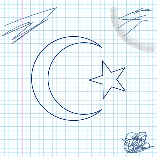 Estrela e crescente - símbolo do ícone de esboço de linha Islam isolado no fundo branco. Símbolo religioso. Ilustração vetorial — Vetor de Stock