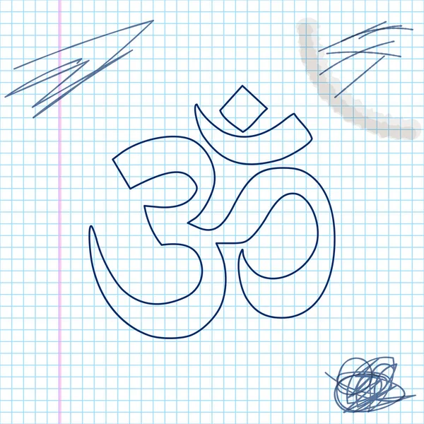 옴 또는 Aum 인도 신성한 사운드 라인 스케치 아이콘 흰색 배경에 격리. 불교와 힌두교 종교의 상징. 브라흐마, 비슈누, 시바의 신성한 삼합분의 상징. 벡터 일러스트레이션 — 스톡 벡터